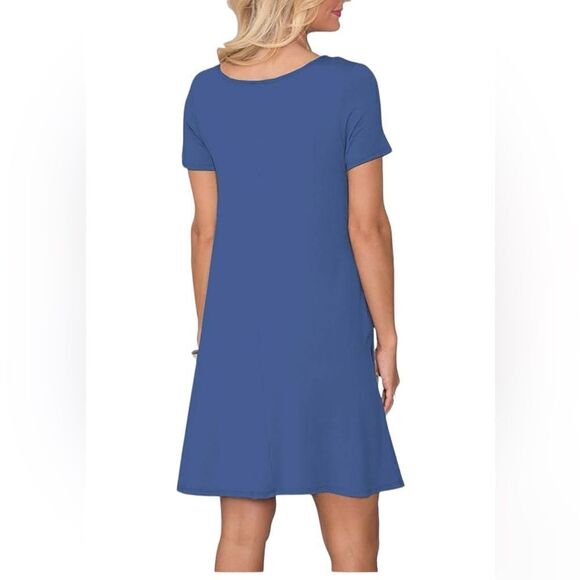 WNEEDU Women's Summer Casual T Shirt Dress Short Sleeve Swing Dress - Picture 2 of 5
